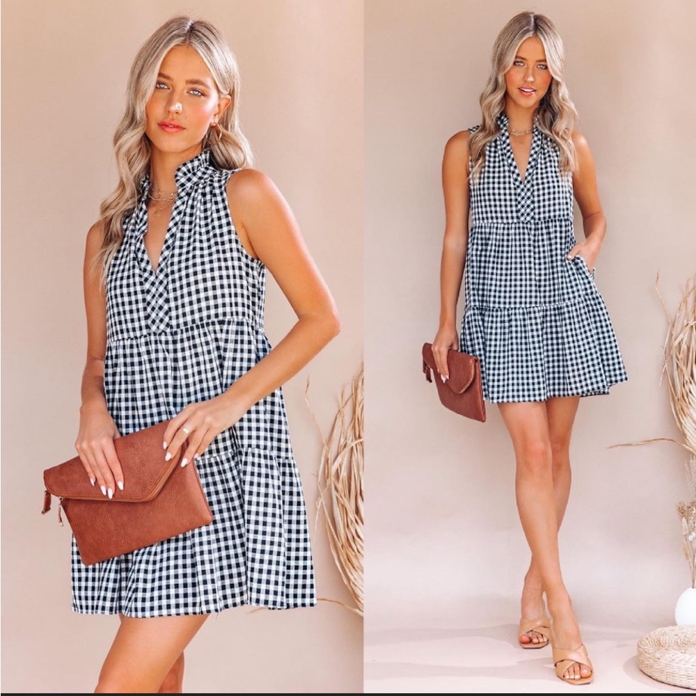 VICI Ronny Cotton Pocketed Gingham Babydoll Dress,  size large